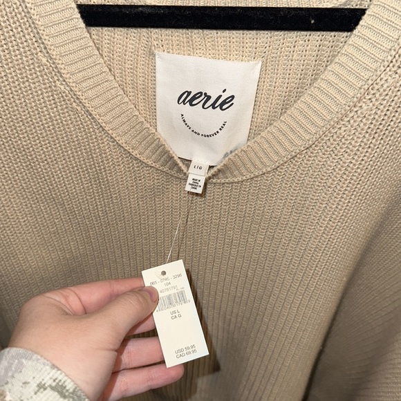 Aerie Tan Low Neck Cropped Sweater - Picture 5 of 9